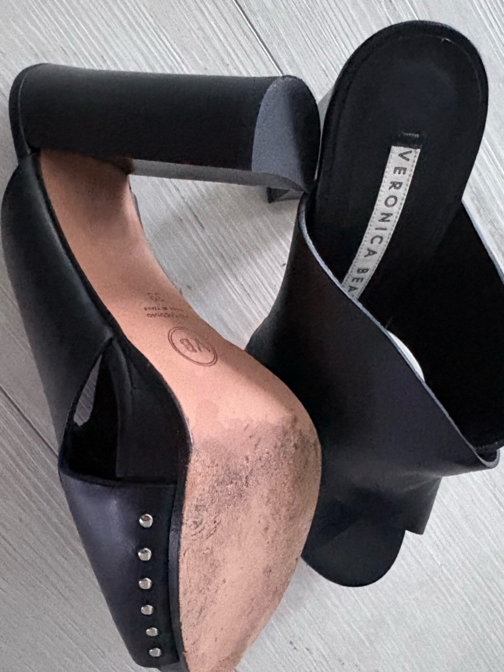 Veronica Black Leather Crossover Mule Heels - Picture 5 of 8